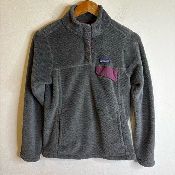 Patagonia Women's Re-Tool Snap-T Fleece Pullover Gray with Burgundy Size S - Picture 1 of 5